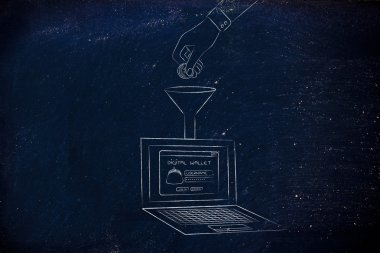 dizüstü bilgisayarınızın dijital cüzdan içine bozuk para bırakarak el