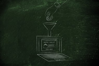 dizüstü bilgisayarınızın dijital cüzdan içine bozuk para bırakarak el