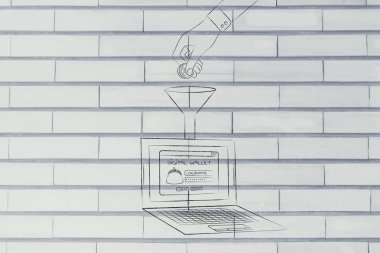 dizüstü bilgisayarınızın dijital cüzdan içine bozuk para bırakarak el