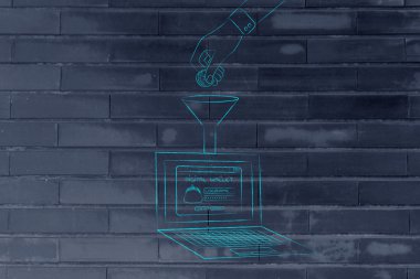 dizüstü bilgisayarınızın dijital cüzdan içine bozuk para bırakarak el