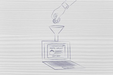 dizüstü bilgisayarınızın dijital cüzdan içine bozuk para bırakarak el