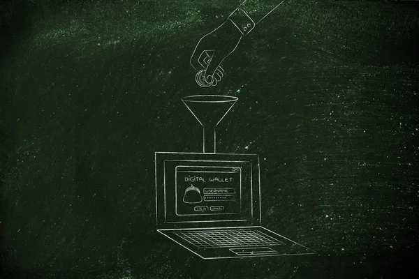 dizüstü bilgisayarınızın dijital cüzdan içine bozuk para bırakarak el