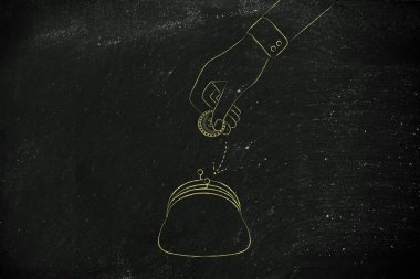 el çantası içine bozuk para bırakarak