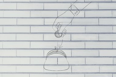 el çantası içine bozuk para bırakarak