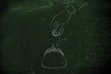 el çantası içine bozuk para bırakarak