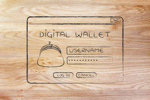 Pop-up cyfrowy portfel portmonetka i logowania — Zdjęcie stockowe