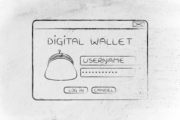 pop-up digital wallet with coin purse and login