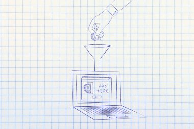 dizüstü huni içine bozuk para bırakarak el