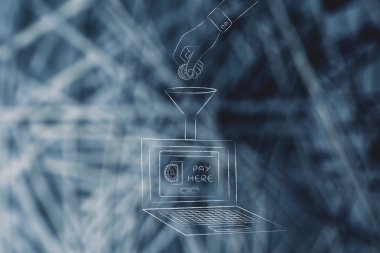 dizüstü huni içine bozuk para bırakarak el