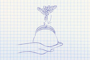 çanta ve içinde bırakılan para ile el