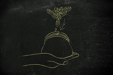 çanta ve içinde bırakılan para ile el