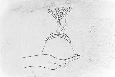 çanta ve içinde bırakılan para ile el