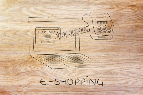 Laptop mit lustigem Pos-Terminal außer Bildschirm, E-Shopping — Stockfoto