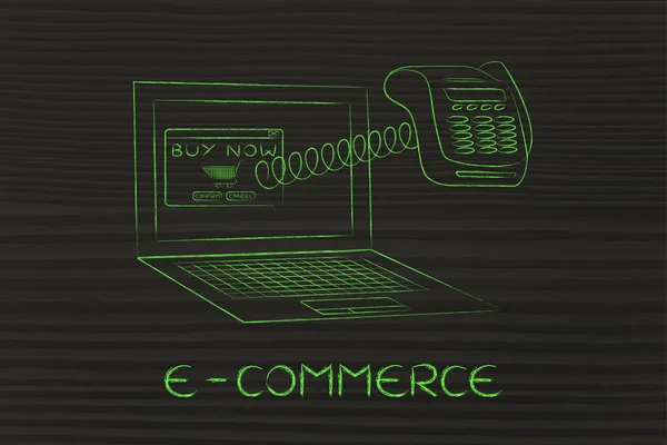 Φορητό υπολογιστή με αστείο POS τερματικό έξω από την οθόνη, e-commerce — Φωτογραφία Αρχείου