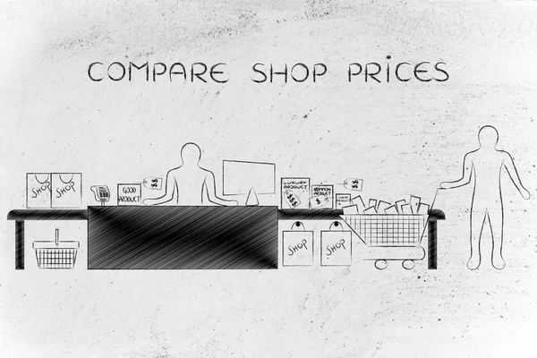 Conceito de comparar preços de loja — Fotografia de Stock