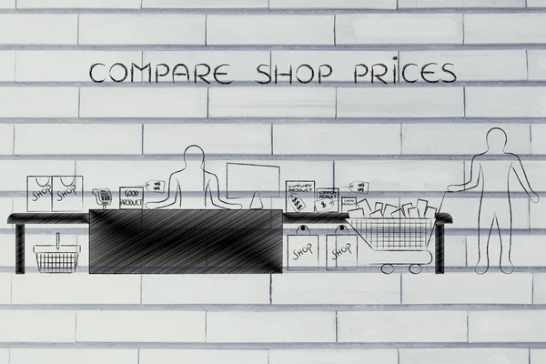 Concepto de comparar precios de tienda — Foto de Stock