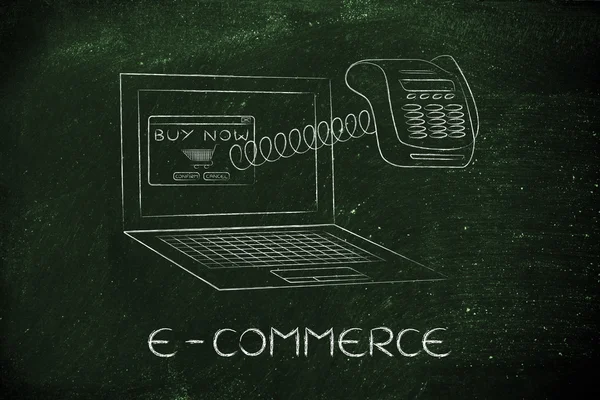 Ноутбук с забавным терминалом вне экрана, e-commerce — стоковое фото