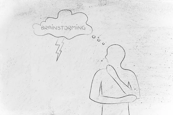 Brainstorming Mann mit Blitz aus Gedankenblase — Stockfoto
