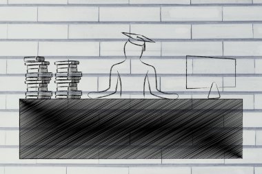 ofis masa başında oturan lisansüstü kişi