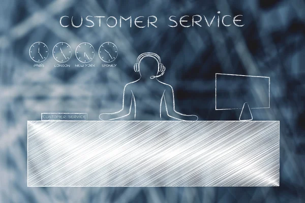 Customer support employee answering calls, customer service — Stock Photo, Image