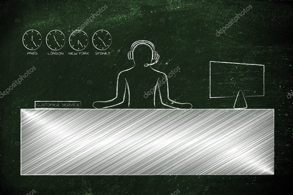 Customer Service Desk With Employee Answering Calls Stock Photo