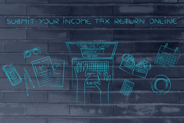Pojęcie złożyć zeznanie podatkowe dochodów online — Zdjęcie stockowe