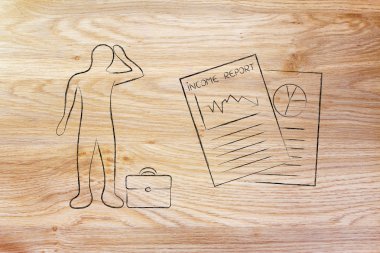 kötü gelir sonuçları ve stresli iş adamı