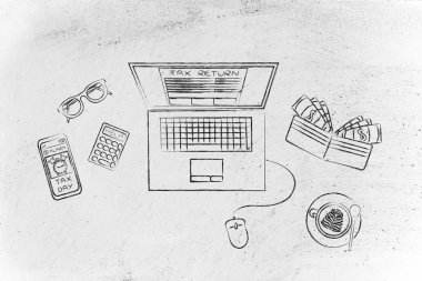 vergi formlarını office nesneleri ile dizüstü bilgisayar ekranında 