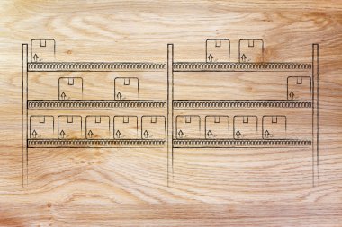 yaptı birkaç ürünleri ile depo raflar