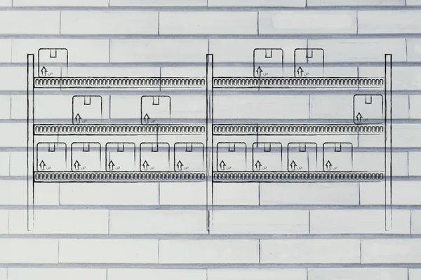 倉庫棚左いくつかの製品 — ストック写真