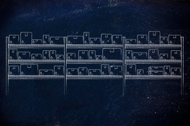 kutularında ürünleri ile depo raflar