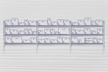 kutularında ürünleri ile depo raflar