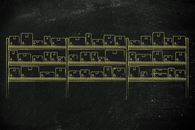 kutularında ürünleri ile depo raflar