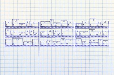 kutularında ürünleri ile depo raflar