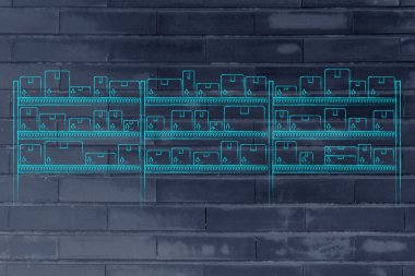 kutularında ürünleri ile depo raflar