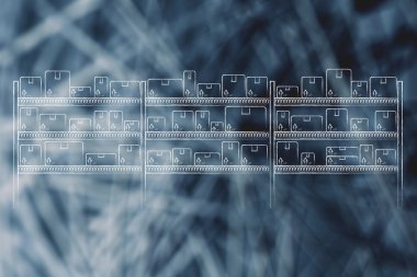 kutularında ürünleri ile depo raflar