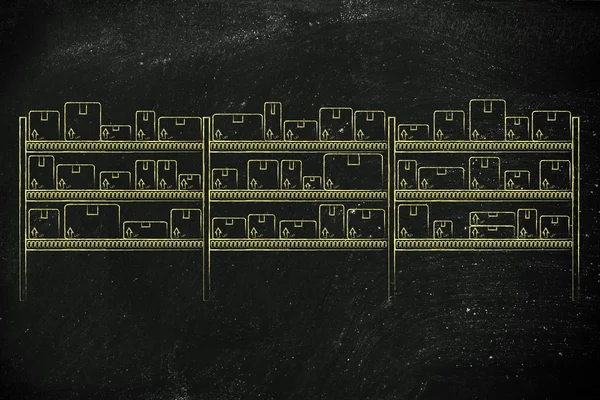 kutularında ürünleri ile depo raflar