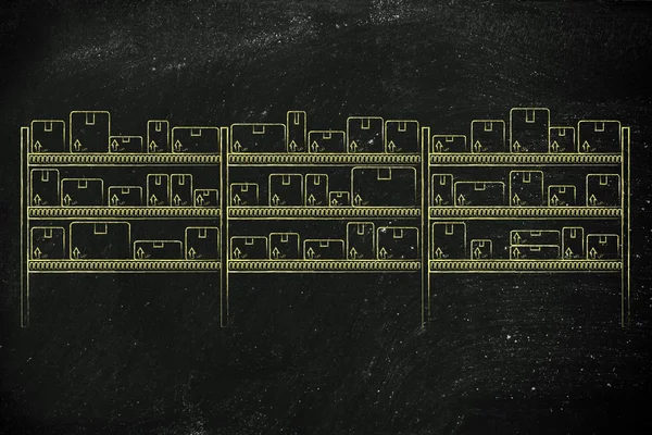 仓库货架产品中框 — 图库照片