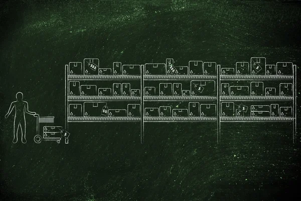 客户购买产品类别从仓库 — 图库照片
