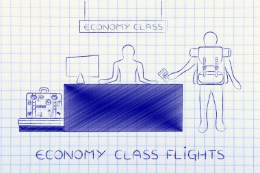 Gezgin havaalanında ekonomi sınıfı masasında