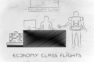 Gezgin havaalanında ekonomi sınıfı masasında