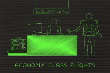 Gezgin havaalanında ekonomi sınıfı masasında