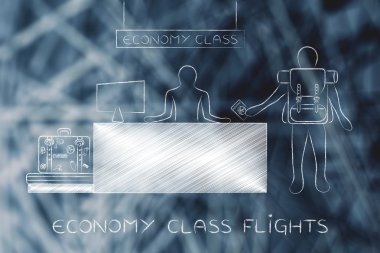 Gezgin havaalanında ekonomi sınıfı masasında