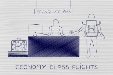 Gezgin havaalanında ekonomi sınıfı masasında