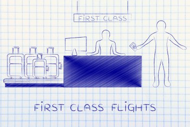 Birinci sınıf Havaalanı check-in sırasında Gezgin