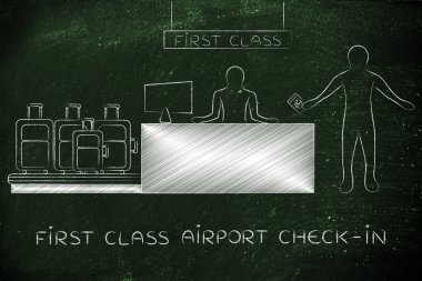 Birinci sınıf Havaalanı check-in sırasında Gezgin