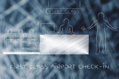 Birinci sınıf Havaalanı check-in sırasında Gezgin