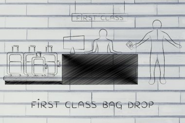 Gezgin birinci sınıf Havaalanı iade, çanta düşmesi