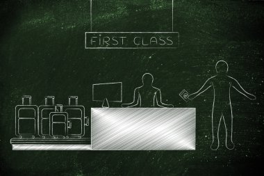 Birinci sınıf Havaalanı check-in sırasında Gezgin