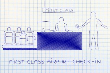 Birinci sınıf Havaalanı check-in sırasında Gezgin